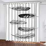 Vorhänge Blickdicht Wohnzimmer Gardinen Verdunkelungsvorhang Schlafzimmer Kinderzimmer Thermovorhang 3D Einfache Schwarze Und Weiße Feder Digitaldruck Ösenschal 2Er Set 200X214cm Fensterdekoration