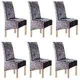 LANSHENG Stuhlhussen 6 Stück Elastische Beschützer Stuhlhussen XL, Stretch Abnehmbare Waschbar Stuhlbezug für Esszimmerstühle, stuhlhussen hochlehner, Esszimmer Hochzeit Partys Bankett Deko(Grau)