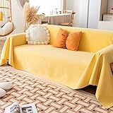 Homxi Sofa Überzug Einsitzer,110x240CM,Sofahusse Einfarbig Sofabezug Plüsch Sofa-Handtuch Gelb Couch Überzug