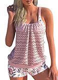 shownicer Damen Spitze Tankini Beachwear Push Up Einfarbig Zweiteilig Badeanzug Zweiteiliger Tankini Set Strand Schwimmanzug Swimsuits Bikini Tank Top und Shorts D Rosa M