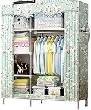 LSDRALOBOOE Kleiderschrank Stoffschrank Faltschrank Seitentasche Stoffkleiderschrank Faltkleiderschrank Stoffschrank Stahlrohr Stoffschrank die Zeltplane Fächer 717(Color:Grün;Size:47x18x67in)