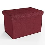 INTIRILIFE Faltbare Sitzbank 49x30x30 cm in Granat ROT - Sitzwürfel mit Stauraum und Deckel aus Stoff mit Mulden - Sitzcube Fußablage Aufbewahrungsbox Truhe Sitzhocker