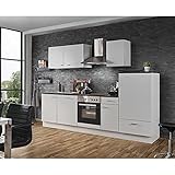 Lomadox Küche mit E-Geräten 270cm Küchenzeile in Weiss Einbauküche Singleküche mit Geschirrspüler