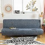 Futon Sofabezug ohne Armlehnen, rutschfest, faltbar, Stretchdruck, Futon-Sofa-Sitzbezüge ohne Armlehnen, ohne Armlehnen, Schonbezug für 2-3-Sitzer, klappbares Schlafsofa, ohne Arme (Linen Blue)