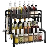 AufuN Gewürzregal aus Edelstahl Schawarz, 4 Entagen Gewürz Organizer Regal stehende, Küchenregal, Küchengestell, Schreibtischregal ideal für Gewürzdose Flasche, Marmeladengläser, Kosmetik (Tye B)