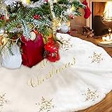 Weihnachtsbaum Decke 122cm Weiss，Kunstpelz Weihnachtsbaum Rock mit Schneeflocken-Pailletten，Super Weicher und Fusselfreier Christbaumdecke für alle Arten von Weihnachtsbäumen