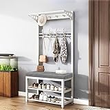 garderobe mit sitzbank garderoben mit 10 Haken Metallrahmen garderobenständer mit bank garderobenständer mit sitzbank für Flur, Eingangsbereich, 80/100 * 33 * 172 cm (100cm, Weiß)