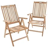 Divero GL05004_SL 2er Set Stuhl Gartenstuhl Terrassenstuhl Klappstuhl aus Teak-Holz Hochlehner mit Armlehnen verstellbare Rückenlehne klappbar massiv unbehandelt Natur, Braun, Höhe 110 cm