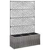 vidaXL Hochbeet mit Rankgitter 3 Töpfe Pflanzkübel Pflanzkasten Blumenkübel Spalier Gartenspalier Rankhilfe Rankkasten 83x30x130cm Poly Rattan Grau