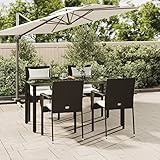 BULANED 5-TLG. Garten-Essgruppe mit Kissen, Balkonmöbel Set, Gartenmöbel Set, Sitzgruppe Garten, Gartengarnitur, Balkonset, Terrassen Möbel, Schwarz Poly Rattan