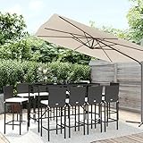 CIADAZ 11-TLG. Gartenbar-Set mit Kissen, Outdoor Möbel Wetterfest, Bartisch Set, Gartenmöbel Set, Outdoor Bar, Gartenbar Outdoor, Schwarz Poly Rattan