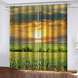 Vorhänge Blickdicht 3D Sonnenuntergang Ländliche Landschaft Druck Verdunklungsvorhänge Kinderzimmer Junge/Mädchen, Ösenvorhang 2Er Set Gardinen Wohnzimmer Schlafzimmer Modern 160X150cm (HxB)