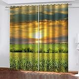 Vorhänge Wohnzimmer Modern Blickdicht 2Er Set 3D Sonnenuntergang Ländliche Landschaft Muster Schlaufenschal Verdunkelungsvorhang Vorhänge Lärmminderung Gardinen Fensterdekoration 240X270cm(HxB)