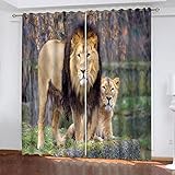 SAKKAI Vorhänge Blickdicht 3D Tierlöwe Und Tiger Druck Verdunkelungsvorhang, Thermogardine Mit Ösen Für Wohnzimmer Schlafzimmer Kinderzimmer Fensterdekoration Ösenschal 2Er Set 264X240cm (BxH)