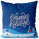 VOID Winter Urlaub Weihnachten Blau Kissenbezug Kissenhülle Polyester wasserfest Outdoor Indoor, Kissen Größe:50 x 50 cm