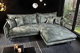 riess-ambiente.de Elegantes Ecksofa Shiva 250cm moosgrün mit Zierkissen