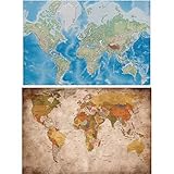 GREAT ART® Set mit 2 Poster – Klassische Weltkarten – Retro Vintage Geografie Kontinente Reise Hintergrund Fotoplakat Dekoration Bild Wanddeko (Din A2-42 x 59,4)