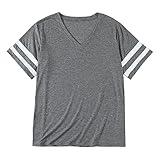 Sexy Figur Lässiges, lockeres Damen-T-Shirt mit V-Ausschnitt, einfarbig, gestreift, dekorativ, kurzärmlig Baseball Damen