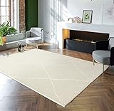the carpet Lima nachhaltiger und umweltbewusster Designer Teppich, weich & pflegeleicht, 3D-Effekt, waschbar, Flor aus 100% recyceltem Polyester, Raute, Creme, 80 x 150 cm