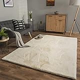 TT Home Wohnzimmer Hochflor Teppich Langflor Soft Kaninchenfell Fell Imitat Weich, Farbe: Creme, Größe:80x150 cm