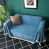 Homxi Couch Überzug Ecksofa 3 Sitzer,Sofabezug Decke Einfarbig Bezug Sofa Chenille Handtuch Sofa Blau Cauchsofa Bezug 180x180CM