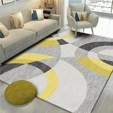 DJHWWD Teppich Jungen Jugendzimmer Teppich Wohnzimmer Rund Teppich Dekoration Gelb Geometrisches Muster In Einem Bogen Esszimmer 100X200Cm Outdoor Rug Gelb