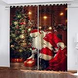 GSKOQD Vorhang Blickdicht Vorhänge Verdunkelungsvorhang Gardinen Mit Ösen Kinderzimmer Wohnzimmer Schlafzimmer Thermovorhang 3D Weihnachtsmann-Muster Ösenschal 2Er Set 240X230Cm (B X H)