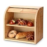 G.a HOMEFAVOR Bambus Brotkasten/Brotkorb mit Rolldeckel & 2-Fächer - Herausnehmbare Abtrennung, Einfach und Schnell Montiert - Natur Holz - 38cm * 25cm * 36,8cm