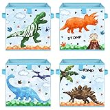 Dinosaurier Aufbewahrungsbehälter - 4er-Pack Faltbare Aufbewahrungswürfel aus Stoff Organizer für Kinder Blaue Dekorative Aufbewahrungskörbe mit Griffen 28 cm Heimschrank Kinderzimmer Schlafzimmer