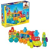 MEGA Bloks - ABC Lernzug mit 60 Bausteinen, abwechslungsreiches Alphabet-Abenteuer mit Bahnstation, einfacher Zusammenbau, für Kinder 1-5 Jahre, DXH35