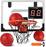 Mini Basketballkorb Indoor Kinder - SUPER JOY Basketballkorb für Zimmer mit 3 Ball — Mini Hoop mit Elektronische Anzeigetafel - Basketballkorb Outdoor Wandmontage für Schlafzimmerbüro 43X32cm