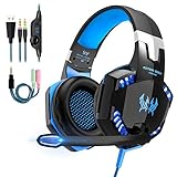 OCDAY Gaming Headset, Headset für PS4 PC Xbox One, Gaming Kopfhörer 3.5mm Surround Sound Kabelgebundenes mit Mikrofon, LED Licht für Laptop Mac Handy Tablet (Blau)