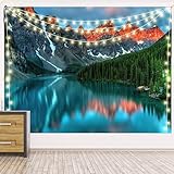 Mesnt Wandteppich Natur, Wandteppiche mit Berge, See, Wald Tapestry für Wohnzimmer Tagesdecke Zimmer Schlafzimmer Grünes Blaugrün, 230x180cm