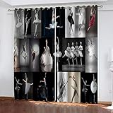 BONDIJ Vorhänge Blickdicht Verdunkelungsvorhang Gardinen Mit Ösen 260X280cm(HxB) 2Er Set 3D Ballettplakat Druck Schlafzimmer Wohnzimmer Fensterdekoration Schallschutz Vorhang