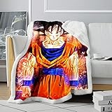 YLFC Tagesdecke, Fleece, bedruckt, weiche Decke, Drachen-Cartoon, dicke Decke, verschwommen, Kakaroth, Kinderdecke, Fleecedecke für Bett, Mikrofaser, Four Seasons 120 x 150 cm