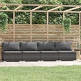 ZEYUAN 4-Sitzer-Sofa mit Kissen, Lounge Sofa Outdoor, Garten Loungemöbel, Gartensofa, Gartenlounge, Balkon Set Möbel, Grau Poly Rattan