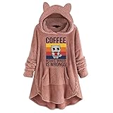 Yowablo Hoodie Frauen Langarm Große Augen Kaffee Katze Print Pullover Fleece Niedlich Gedruckt Lose Top Mit Knopftaschen (S,6rosa)