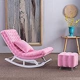 NOALED Schaukelstuhl, bequemer Relax-Nordic-Balkon-Massivholzstuhl, moderner Stoff-Freizeitmöbelstuhl, Schlafzimmer-Wohnzimmer-Außenbalkon-Liegestuhl, Tragfähigkeit: 200 kg (Rosa + Knöche