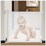 Einziehbares Treppenschutzgitter 180x86 cm, Einziehbares Babygitter, Einhändiges geräuschloses Betriebsschutzgitter für Babyhunde, Treppenschutzgitter Ausziehbar, Tür für Treppen/Flur,Weiß