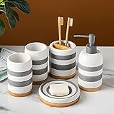 5-teiliges Badezimmer-Accessoires-Keramik-Set | Seifenspender, Lotionspender, Seifenschale, Zahnbürstenhalter, Becher und mehr | Komplettes modernes Badezimmer-Dekor-Set, Keramik-Badezimmer-Accessoi