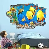 Wandtattoo 3D Smashed Art Decor School Of Fish Wandtattoo Kunst Vinyl Wandaufkleber Ozeanthema für Mädchen Kinder Schlafzimmer Kinderzimmer Wohnzimmer Aufkleber Wandbild Zuhause Geschenk