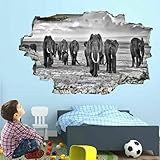 Wandaufkleber, Wandtattoos, Elefanten-Wandtattoo 3D zertrümmert, schwarz-weißes Wand-Vinyl für Zuhause, Kunst-Dekor, Decke, Wanddekoration, Kinderzimmer, Raumdekoration