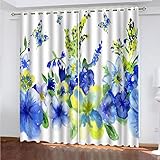SATUSA Verdunkelungsvorhänge 3D Blaue Schmetterlingsblume Muster Ösen Vorhang 2Er Set 200X214Cm Verdunkelungsvorhang Blickdicht Fenstergardinen Kinderzimmer Schlafzimmer Wohnzimmer Thermovorhang