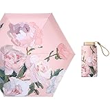 Mengsiy Mini-Handbuch, kompakter Regenschirm, Rosen-Ölgemälde-Regenschirm, rosa mit bunten Blumen, Reise-Regenschirm for Damen (Color : D)
