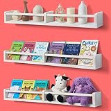 BLUEWEST Kinderzimmer-Regale, Holz Kinderzimmer Bücherregal, Kinderzimmer Schwebende Bücherregale Wandmontage Dekor für Kinder, Wandregale für Badezimmer (3, Weiß)