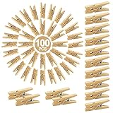 100 Stück Mini-Holzklammern, Deko Wäscheklammern Mini, Natürliche Zierklammern ideal für Fotos auf Kordel-Band, Fotowand, Adventskalender, Wimpelkette, DIY Geldgeschenke, Deko für Weihnachten