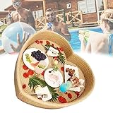 Serviertabletts, Tischbar, herzförmig für Pool – Serviertablett aus Rattangeflecht – Schwimmbecken für Erwachsene für Sandbänke, Spas, Bäder und Partys,Yellow