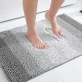 Homaxy Chenille Badezimmerteppich rutschfeste Hochflor Badematte Waschbar Badteppich Weich Badvorleger Saugfähige Duschvorleger für Badezimmer - 40x60 cm, Grau