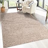 carpet city Shaggy Hochflor Teppich - 150x150 cm Quadratisch - Sand-Beige - Langflor Wohnzimmerteppich - Einfarbig Uni Modern - Flauschig-Weiche Teppiche Schlafzimmer Deko