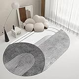 ARUGYTEI Teppich Oval,Modern Design oval Geometric Lines and Abstract Print Motifs,Dark Grey,140 x 190 cmWohnzimmer Esszimmer Schlafzimmer Kinderzimmer